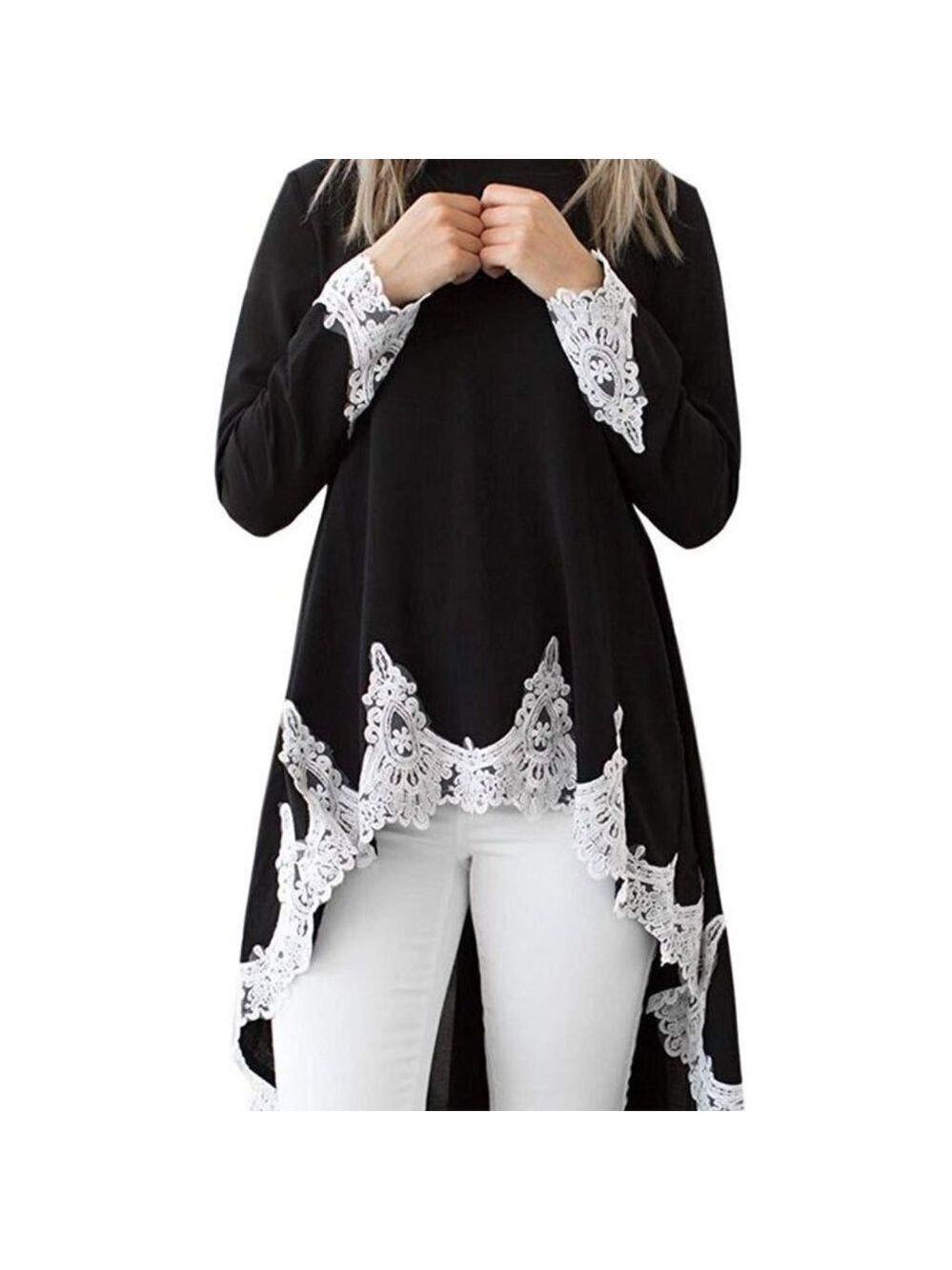 Angashion Lotus Leaf Round Neck Lantern Long Sleeve High Low Shirt Dress NWT